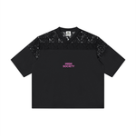 HIGH SOCIETY  Lace Paneling V-Neck T-Shirt