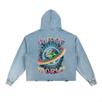 "OUT OF THIS WORLD""Vintage Washed Frayed-Hem Hoodie