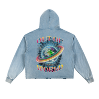 "OUT OF THIS WORLD""Vintage Washed Frayed-Hem Hoodie