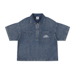 HIGH SOCIETY  Vintage Wash Boxy Quarter-Zip Denim Shirt
