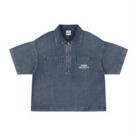 HIGH SOCIETY  Vintage Wash Boxy Quarter-Zip Denim Shirt