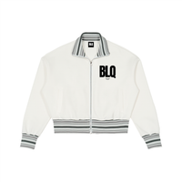'"I WANT IT ALL" Striped Rib Collar Zip Jacket