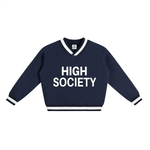 HIGH SOCIETY V-Neck Contrast Collar Boxy Sweatshirt