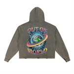 "OUT OF THIS WORLD""Vintage Washed Frayed-Hem Hoodie