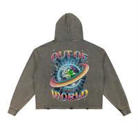 "OUT OF THIS WORLD""Vintage Washed Frayed-Hem Hoodie