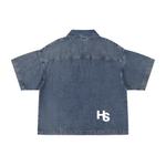 HIGH SOCIETY  Vintage Wash Boxy Quarter-Zip Denim Shirt