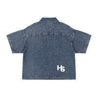 HIGH SOCIETY  Vintage Wash Boxy Quarter-Zip Denim Shirt