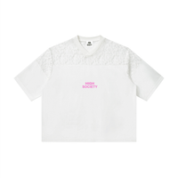 HIGH SOCIETY  Lace Paneling V-Neck T-Shirt