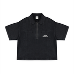 HIGH SOCIETY  Vintage Wash Boxy Quarter-Zip Denim Shirt