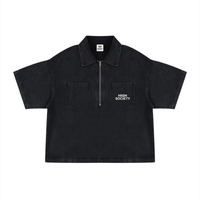 HIGH SOCIETY  Vintage Wash Boxy Quarter-Zip Denim Shirt