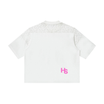 HIGH SOCIETY  Lace Paneling V-Neck T-Shirt