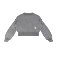 Mineral Wash Balloon Sleeve Cropped Sweater