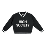 HIGH SOCIETY V-Neck Contrast Collar Boxy Sweatshirt