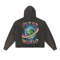"OUT OF THIS WORLD""Vintage Washed Frayed-Hem Hoodie