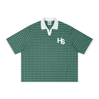 Boxy Plaid Color Block Polo Shirt